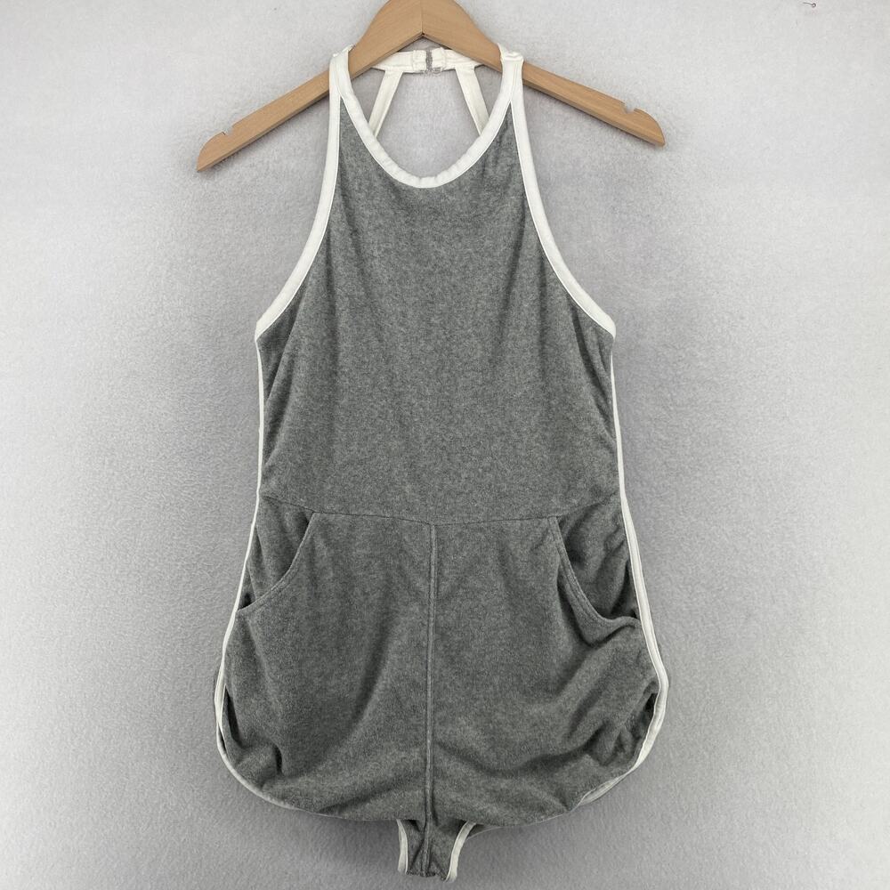 FREE PEOPLE Romper S FP Movement Ringleader Terry Runsie Halter Backless Gray - Picture 3 of 16